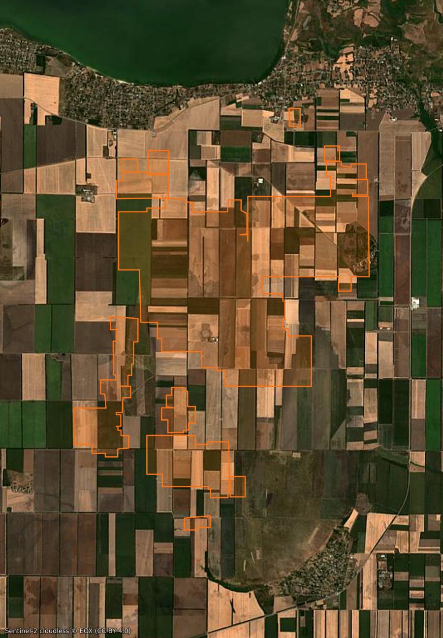 Contour de la zone brûlée de Азовский район (RU), tracé sur l'imagerie satellite