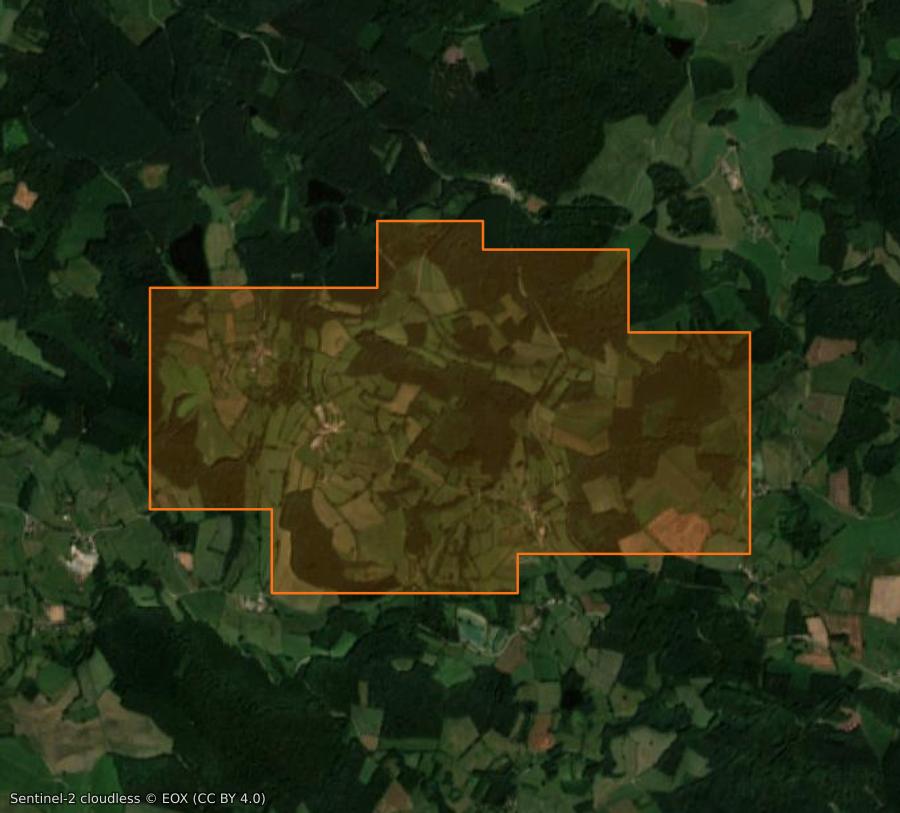 Umriss der Brandfläche bei Gâcogne, gezeichnet auf Satellitenbilder