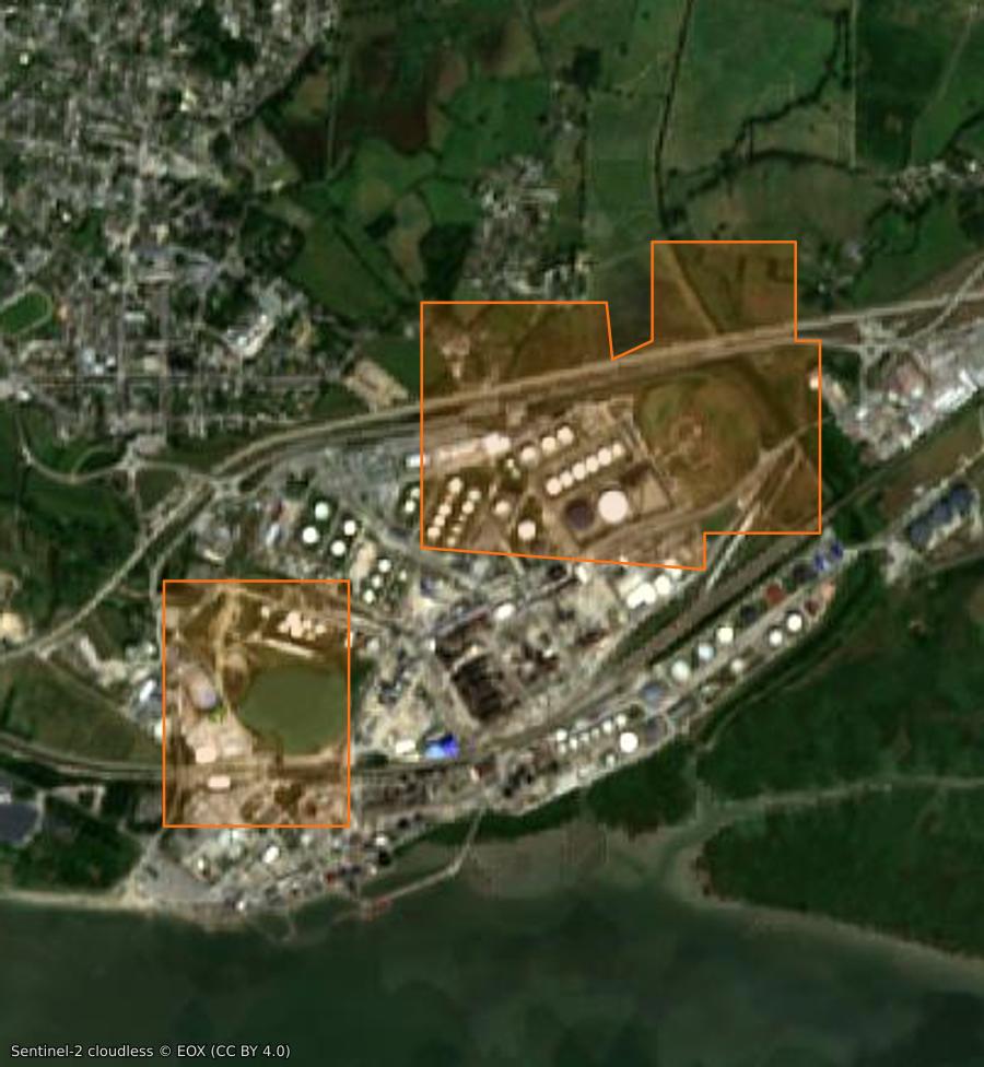Umriss der Brandfläche bei Donges, gezeichnet auf Satellitenbilder