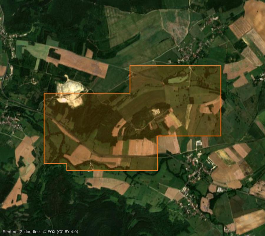 Outline of the burned area near Vault-de-Lugny, drawn over satellite imagery