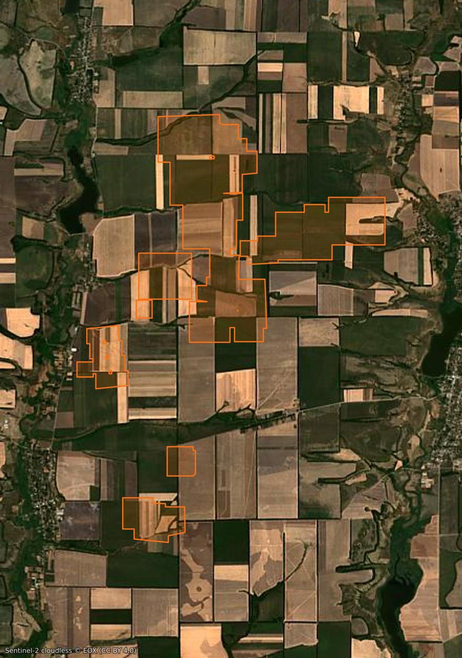 Outline of the burned area near Екатериновское сельское поселение (RU), drawn over satellite imagery