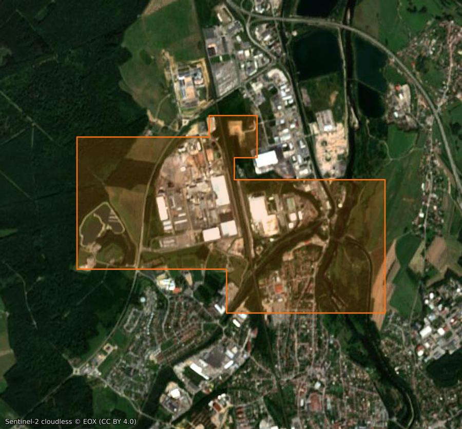 Contorno de la zona quemada cerca de Golbey, trazado sobre imágenes de satélite
