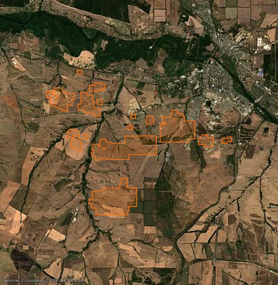 Contour de la zone brûlée de Малокаменское сельское поселение (RU), tracé sur l'imagerie satellite