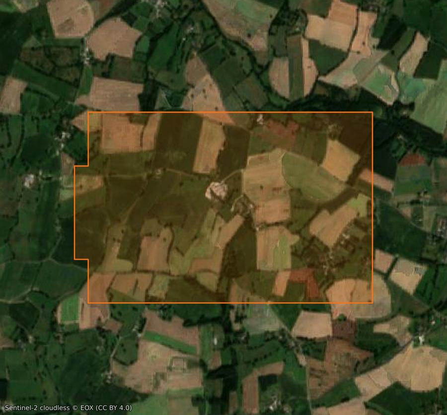 Umriss der Brandfläche bei Saint-Pierre-des-Nids, gezeichnet auf Satellitenbilder