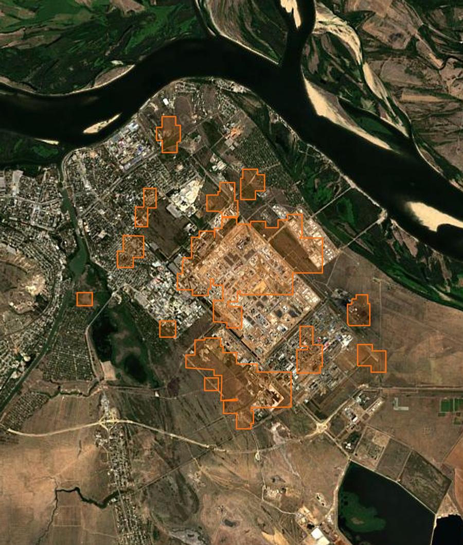 Contour de la zone brûlée de Volgograd (RU), tracé sur l'imagerie satellite