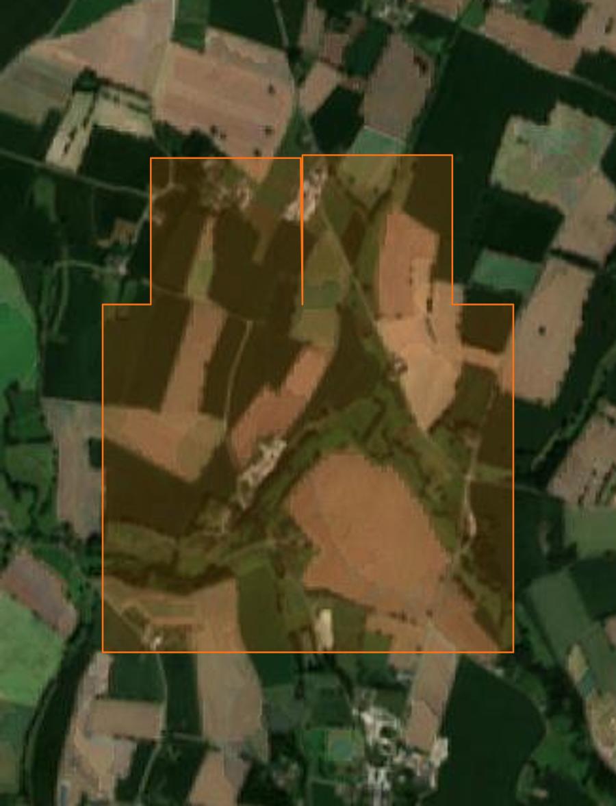 Outline of the burned area near Saint-James, drawn over satellite imagery