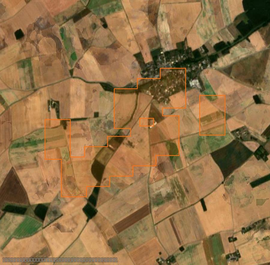 Outline of the burned area near Laons, drawn over satellite imagery