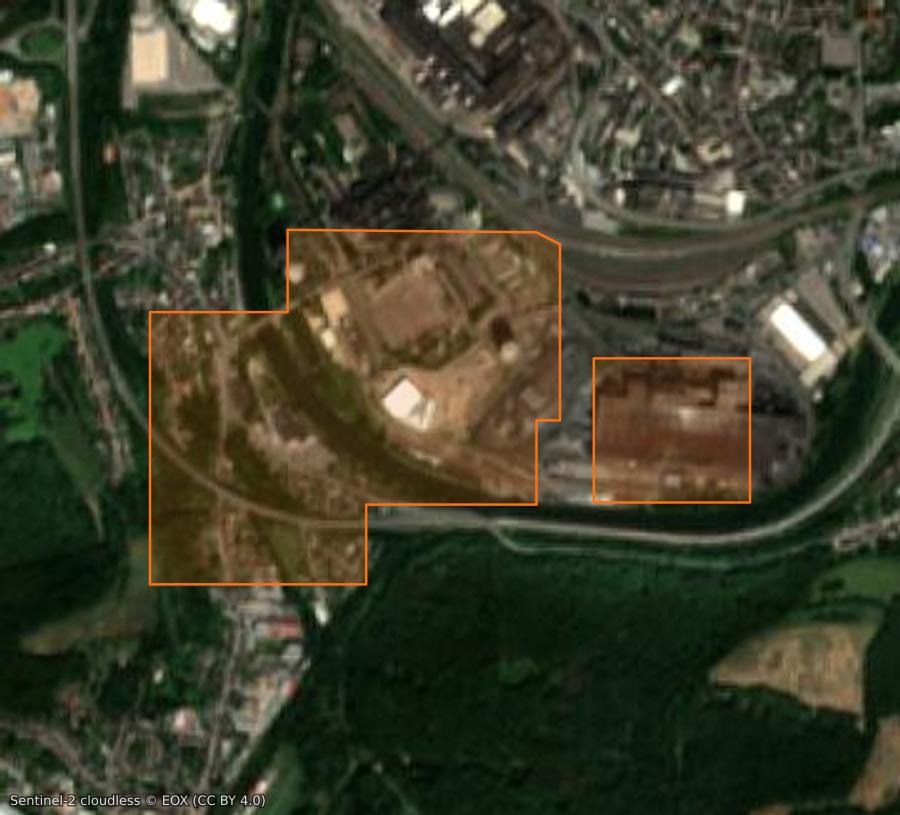 Contorno de la zona quemada cerca de Vœlklange (DE), trazado sobre imágenes de satélite