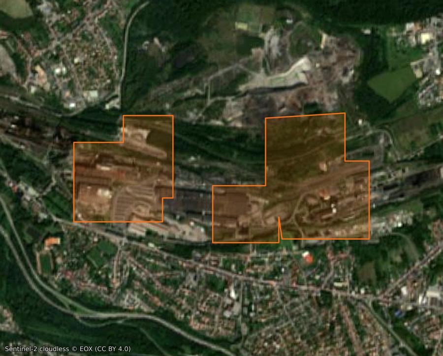 Umriss der Brandfläche bei Serémange-Erzange, gezeichnet auf Satellitenbilder