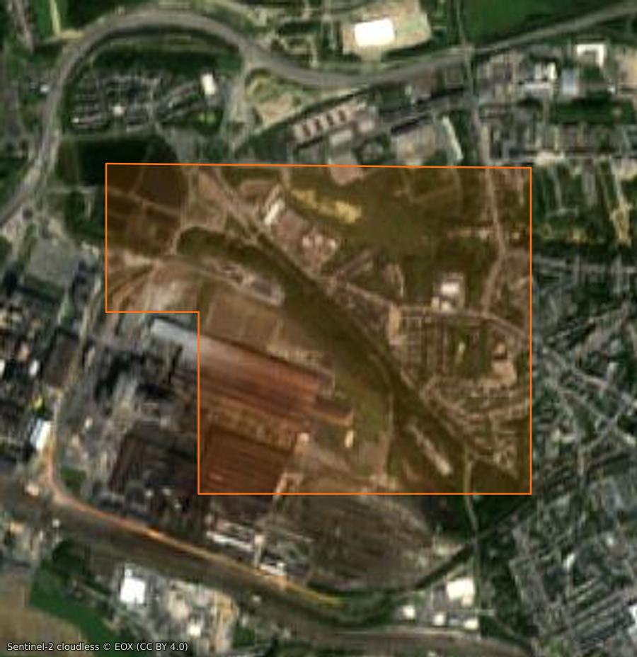 Umriss der Brandfläche bei Esch-sur-Alzette (LU), gezeichnet auf Satellitenbilder