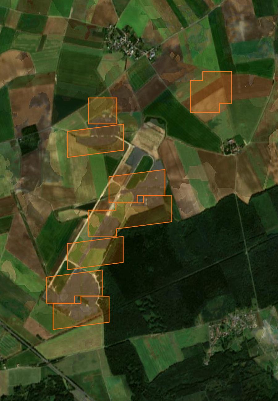 Outline of the burned area near Athies-sous-Laon, drawn over satellite imagery