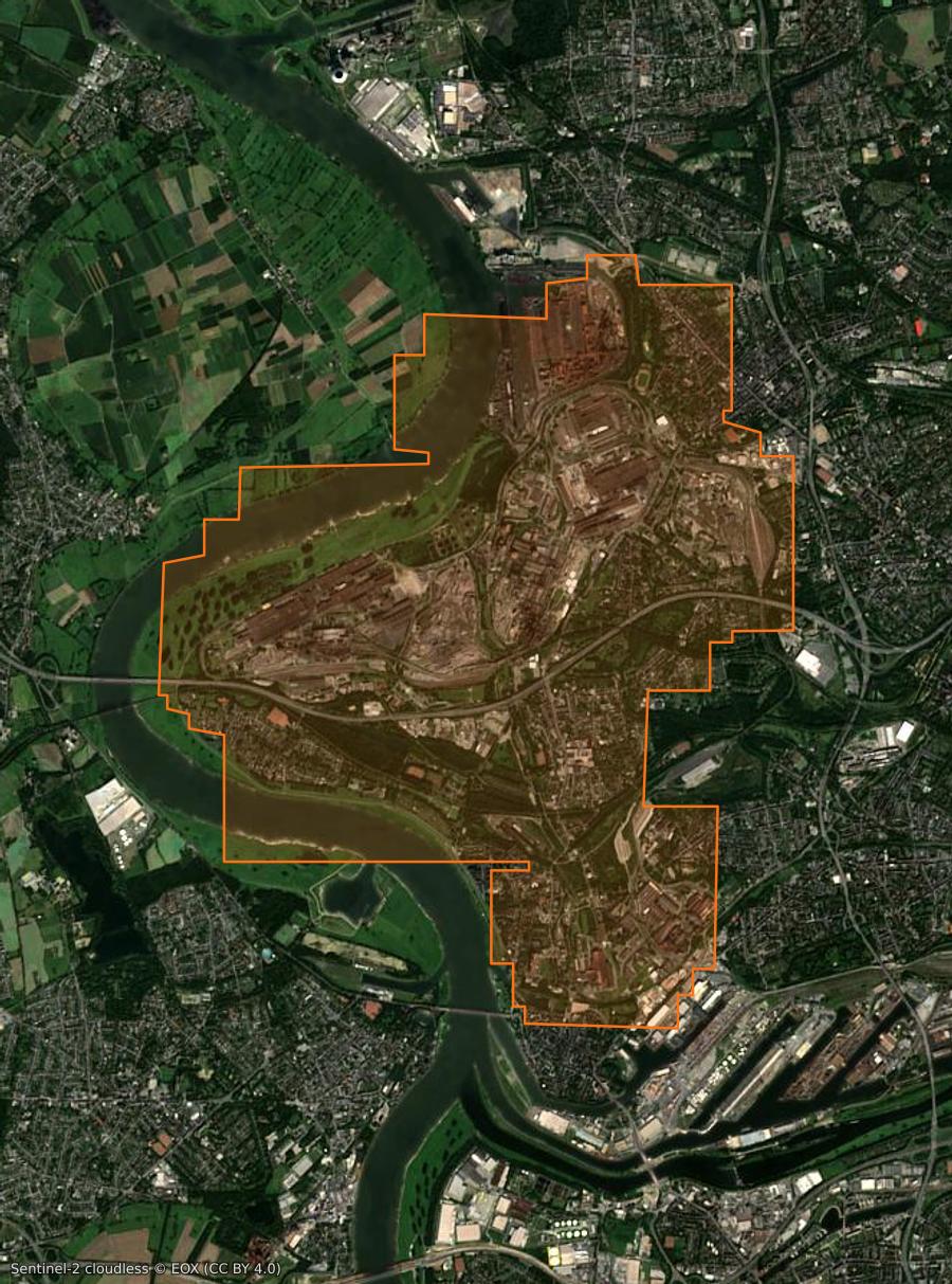 Umriss der Brandfläche bei Duisbourg (DE), gezeichnet auf Satellitenbilder